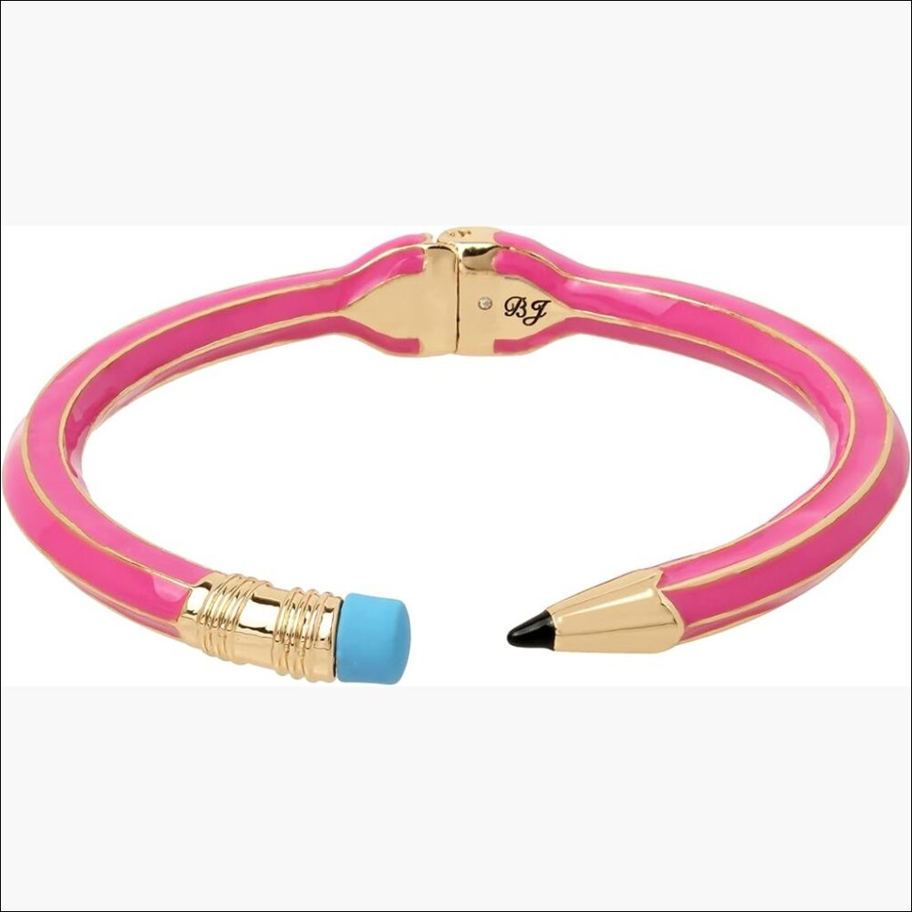 Gold-Tone Metal Hinged Bangle Bracelet with Glass and Plastic